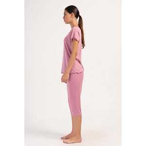 Kadin LYC viscon XXL ชุดนอนผู้หญิงขนาดใหญ่พิเศษ kayik Yaka fiyonklu bibilali Kisa kapri takim - Product Image 3