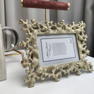מסגרת תמונה שרף 4*6 5*7 מסגרת אלמנטים של מעטפת אלמוגים עם דפוסי גילוף זהב שמפניה בסגנון מודרני בסיטונאי