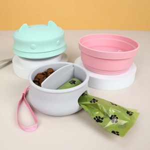 Travel <b>Dog</b> Bowls Silicone Collapsible Portable Foldable Pet Food Bowl Food Grade BPA Free with Lid Cute Design OEM - Product Image 3
