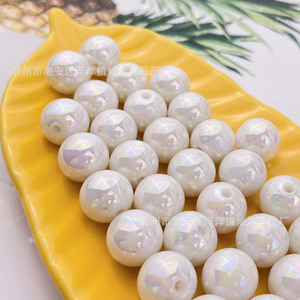 Cuentas acrílicas iridiscentes de perla blanca de 16 mm, pulidas y redondas, para accesorios de bolsos DIY - Product Image 1
