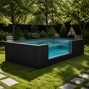 Installation facile, <span class=keywords><strong>piscine</strong></span> <span class=keywords><strong>hors</strong></span> <span class=keywords><strong>sol</strong></span> portable en <span class=keywords><strong>bois</strong></span> WPC noir FRP personnalisée avec fenêtre en verre transparent - Product Image 5