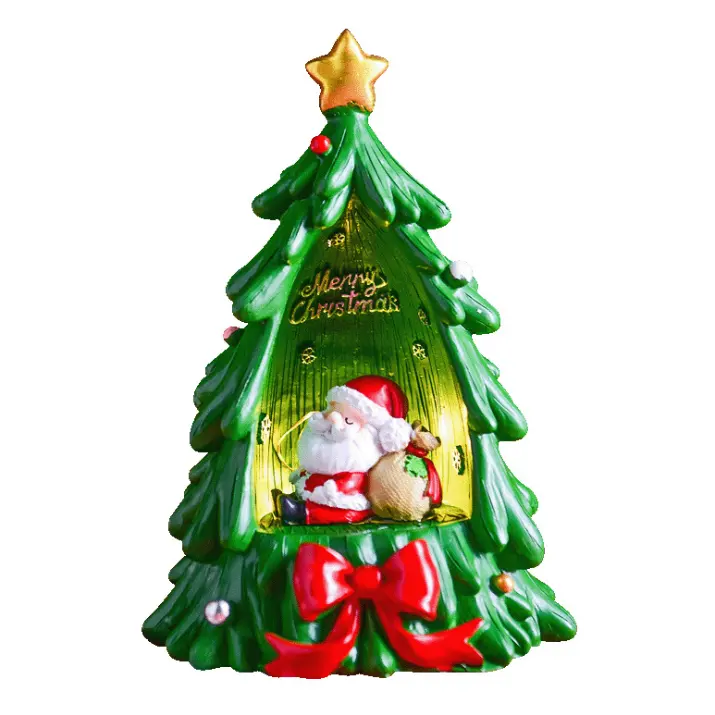 Árbol de Navidad de resina con luces, decoración del hogar, minipapá Noel, regalo, Decoración de mesa, artesanías de resina