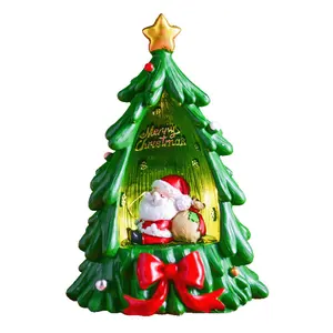 创意树脂圣诞树带灯家居装饰迷你圣诞老人礼品桌装饰小摆设树脂工艺
