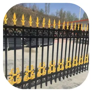 Toptan demir çit panelleri dekoratif Metal siyah ferforje çit galvanizli çelik çit