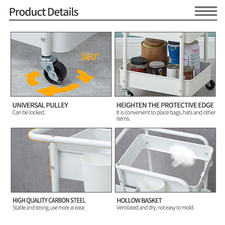 Bathroom Organizer Universal Wheel Metal Rolling Storage Cart For Kitchen