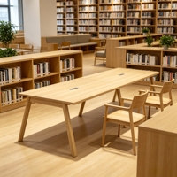 Table de lecture double moderne en bois massif, modulaire, pour 2 personnes, bureau de réunion écologique avec trous de câblage intégrés pour bibliothèque