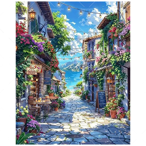 Vernice <span class=keywords><strong>Vintage</strong></span> con Kit di numeri per adulti-fai da te acrilico su tela fiorita strada dal mare 16x20 pollici senza cornice arte urbana regali - Product Image 1