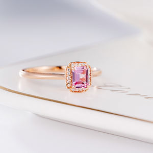 クラシックナチュラルピンクサファイアダイヤモンドウェディングリングファッションプロミス18kゴールドバレンタインギフトフォーエバーラブリング女性 - Product Image 3