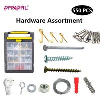 Kit d'Assortiment de 550 Pièces de Fixations et Quincaillerie Personnalisables en Gros avec Vis, Clous, Chevilles et Crochets pour Tableaux