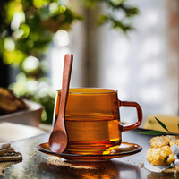 Juego de 2 Tazas de Café de Vidrio Ámbar de 10 oz, Tazas Apilables con Asa, Vasos de Vidrio de Colores para Té y Espresso
