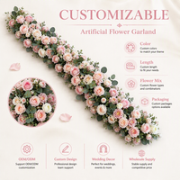 Décoration d'événements de mariage, rangée de fleurs artificielles, fausse guirlande de fleurs en plastique pour table à manger intérieure/extérieure, rose artificielle rose