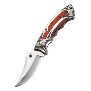 Sıcak satış EDC paslanmaz çelik bıçak çakı kamp survival katlanır bıçak popüler renk ahşap saplı av bıçağı