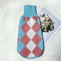 Vêtements d'hiver de luxe personnalisés pour animaux de compagnie, pull tricoté à col roulé à carreaux, tenue mignonne pour petit chien, usage quotidien et fêtes, 100% acrylique