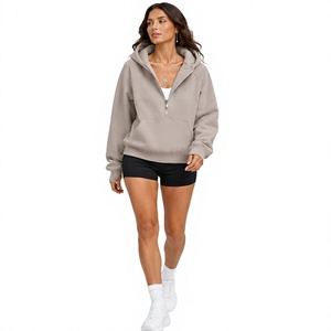 Sudadera con capucha de invierno para hombre, 100% algodón, corte regular, estilo urbano, con media cremallera, forro polar, cordón y bolsillo, venta al por mayor - Product Image 4