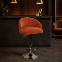 Tabouret de bar moderne en velours orange brûlé, pivotant, réglable en hauteur, avec dossier cannelé, pour cuisine, pub, café, salle à manger, salon