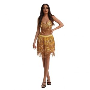 MS <b>Sequins</b> Tassel Dancing Sets Women Sexy Belly Dance Costume Shiny Halter <b>Bra</b> Hip Scarf Wrap Belt Dancer Skirt Dancewear - Product Image 3