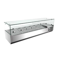 Table de préparation réfrigérée 1,5 m à 7 bacs pour salades, sandwichs et pizzas, avec refroidissement direct, réfrigérateur commercial et vitrine de présentation de comptoir