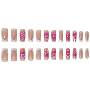 24 <span class=keywords><strong>Uñas</strong></span> Postizas Cortas Cuadradas Francesas con Diseño Floral, <span class=keywords><strong>Uñas</strong></span> Postizas Brillantes <span class=keywords><strong>en</strong></span> Lavanda y <span class=keywords><strong>Blanco</strong></span> para Dedos, Novedad <span class=keywords><strong>en</strong></span> 2025, Gran Venta - Product Image 4