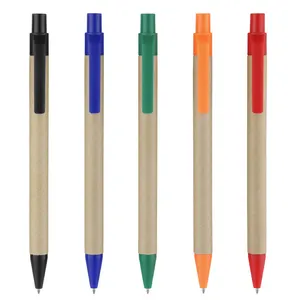 Yüksek kaliteli tükenmez kalem toptan kişiselleştirilmiş logo plastik tıklayın çevre dostu geri dönüşümlü kağıt tükenmez kalem ücretsiz örnekleri