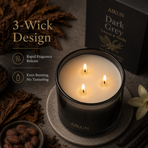 Bougie parfumée ronde AIKUN de luxe à 3 mèches, teintée, longue durée, pour <span class=keywords><strong>la</strong></span> décoration intérieure, approvisionnement en gros et personnalisation de marque - Product Image 4