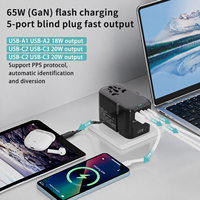 Adaptateur de voyage avec 3 ports Type C et 2 ports USB, charge rapide universelle PD65W