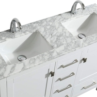 Meuble-lavabo double vasque Guanda moderne et personnalisable de 48 pouces avec dessus en marbre blanc de Carrare naturel, durable, facile à nettoyer et certifié