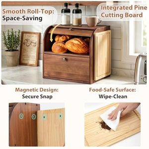 Wholesale Modern Solid Wood Shandong <b>Kitchen</b> <b>Storage</b> Box OEM/ODM Custom Logo Flexible Design Roll Top Double Layer Counter - Product Image 4
