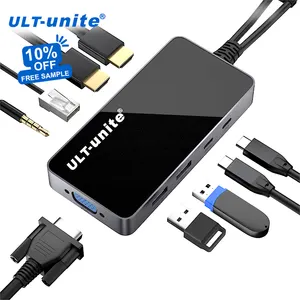 ULT-9 in 1 USBCハブとイーサネット8K4K HDMI VGA3.5オーディオ2USB3.0タイプCデータおよびPD100Wポートラップトップドッキングステーションを統合