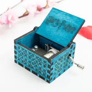 Series Music Box Wooden Classic Hand Music Boxes Gift mini hand crank Laser Engraved hand crank wooden music