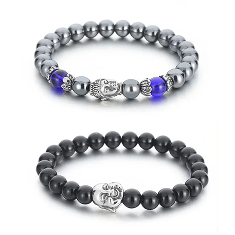 Natural Stone Buddha Beads Bracelet For Men 8mm Black Agate Spiritual Bead Bracelets