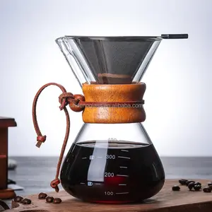 Cafeteira de vidro com manga de madeira, máquina de café 400ml