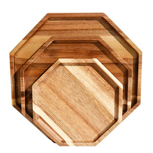 Plateau de service en bois d'acacia massif pour aliments avec emballage de vente au détail personnalisé Plateaux de service en bois gravés avec logo - Product Image 5