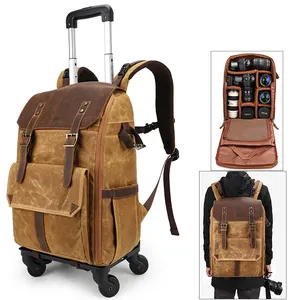 KOOGER Vintage Rolling Luggage Case Large Professional Camera Trolley Bag With Laptop Compartment 15.6 inch