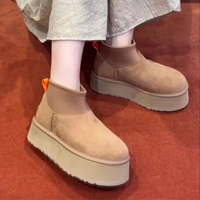 Sepatu Bot Wanita Berbahan Suede dengan Manset Elastis, Berlapis Bulu, Platform, Hangat, Anti-Selip untuk Musim Dingin, Tersedia untuk Pembelian Grosir.