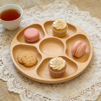 Plateau de service en bois naturel à 5 compartiments, plateau rond pour collations, biscuits, macarons, noix, plateau à apéritifs en bois réutilisable