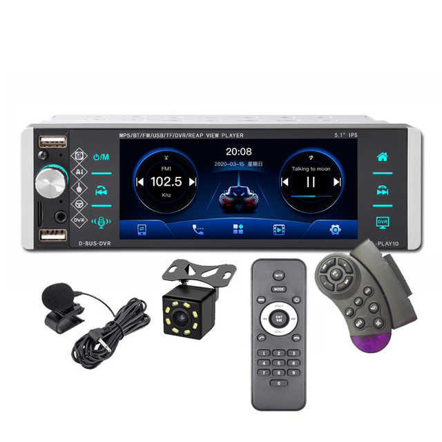 Car Stereo 1 Din 5.1'' HD Capacitive Touch Screen Car Radio Auto FM BT With Steering Wheel Control and Microphone Car MP5 Player