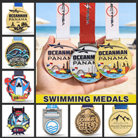 Médaille de natation sportive personnalisée en alliage de zinc, émail en relief 3D, mascotte requin pour course en eau libre, récompense de tournoi de fin de saison, vente en gros