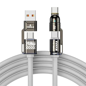 Cable de datos doble tipo <span class=keywords><strong>C</strong></span> 4 en 1 de carga rápida de 240W PD de alta calidad 1 2M línea de carga de cargador de silicona <span class=keywords><strong>USB</strong></span> para iPhone Samsung OPPO - Product Image 1