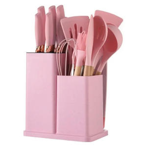 Ensemble d'ustensiles de cuisine multifonctionnel 19 pièces en acier inoxydable avec spatule en silicone et manche en bois - Product Image 1