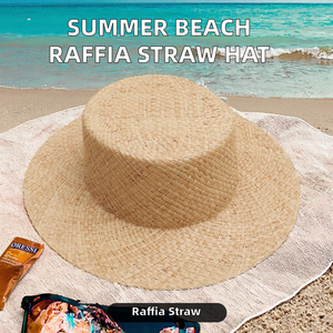 Wholesale <b>Summer</b> Beach Boater Bucket <b>Hat</b> for Women Raffia <b>Straw</b> Striped Handmade for Party Accessory or Daily Wear - Product Image 2