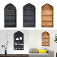 Offre Spéciale meubles de maison noir style gothique église fenêtre cristal étagère murale bois cristal étagère