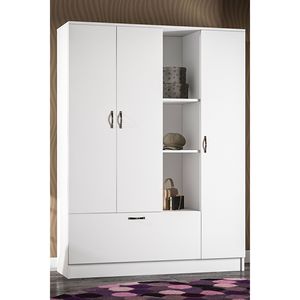Armadio Autoportante in Legno AekaOnline <span class=keywords><strong>Melisa</strong></span> a 3 Ante con 3 Ripiani Aperti, Bianco, Moderno, per Casa e Hotel, con Funzione Pieghevole per Vestiti - Product Image 4