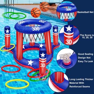 Édition limitée Ensemble de jeux de piscine gonflables d'été avec drapeau américain, comprenant un panier de basket flottant et un jeu de lancer d'anneaux, pour adolescents et adultes - Product Image 3