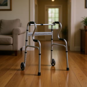 Déambulateur pliable gris avec roues pour l'aide à la mobilité - Product Image 2