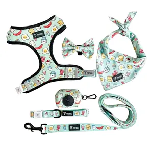 Set tali leher anjing kustom OEM/ODM dapat disesuaikan dan tali Harness dapat dibalik dengan dasi kupu-kupu anjing