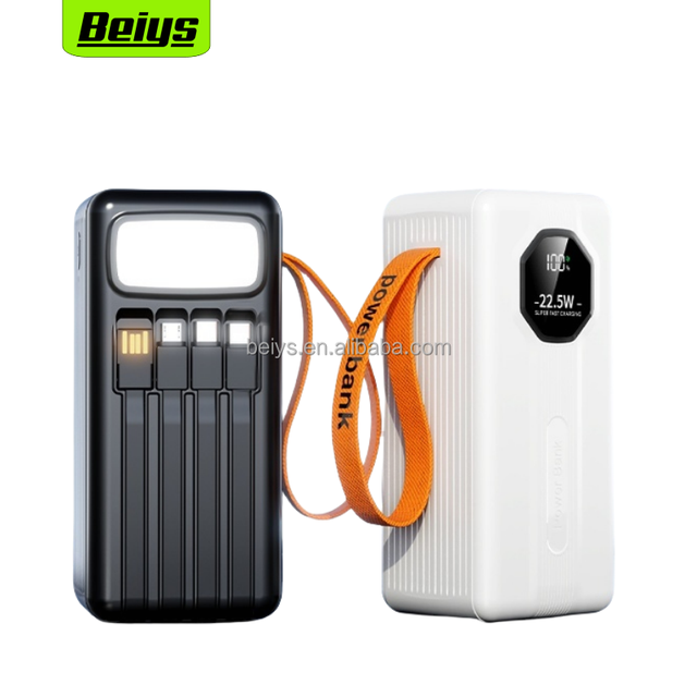 Factory Wholesale 50000mah Power Bank PD 22.5w Fast Charging With Built-in Cable LED Flashlight USB-C Output Universal Charger