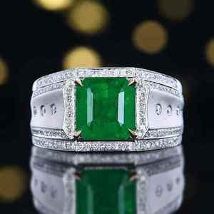 SGARIT 3.56ct <b>man</b> 18k gold vivid green Natural <b>emerald</b> <b>ring</b> 188pc 0.4ct Natural diamond gemstone size 8.43*8.74mm luxury Jewelry - Product Image 1