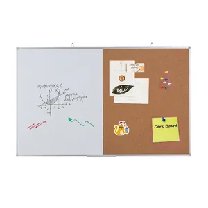 Combination Magnetic White Board & Cork Board Dry Erase Bulletin Board with Removable Tray, Pins, Eraser, Markers&Magnets