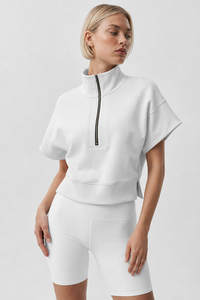 <span class=keywords><strong>Felpa</strong></span> Corta da Donna <span class=keywords><strong>con</strong></span> Mezza Zip, Maniche Corte, Collo Alto, Spalle Scivolate, Casual Sportiva, Personalizzabile - Product Image 6