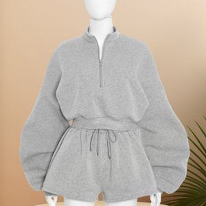 Ensemble femme Viviblook Q25ST317, nouveau modèle d'hiver, couleur unie, sweat-shirt décontracté à manches longues, ensemble short, ensemble 2 pièces pour femmes - Product Image 1